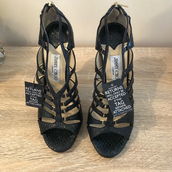 JIMMY CHOO DRAKE WATER SNAKESKIN SANDALS - Picture 4 of 7